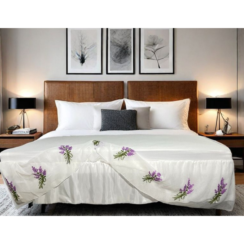 Bed Skirt Factory - Elastic Lilac Embroidery Dust
