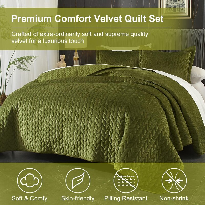 Velvet Quilt Set Factory - Luxury Green Reversible Coverlet