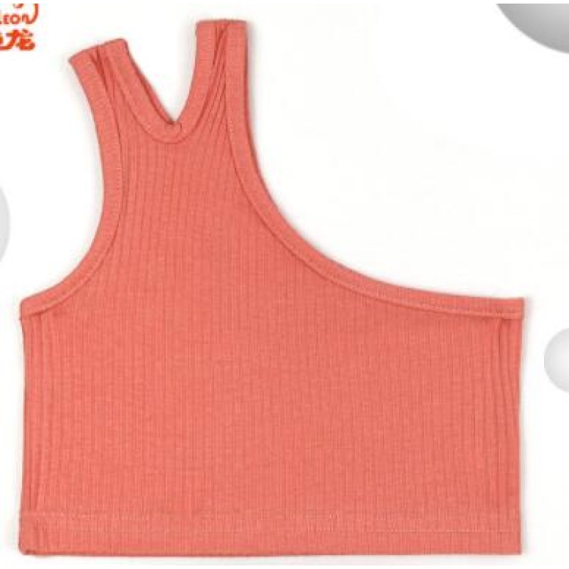 2024 Korean Style Fashion Girl Pure Cotton Sleeveless Top Summer Short Version Wholesale Baby Strappy Top Children Top Round Neck Solid Color