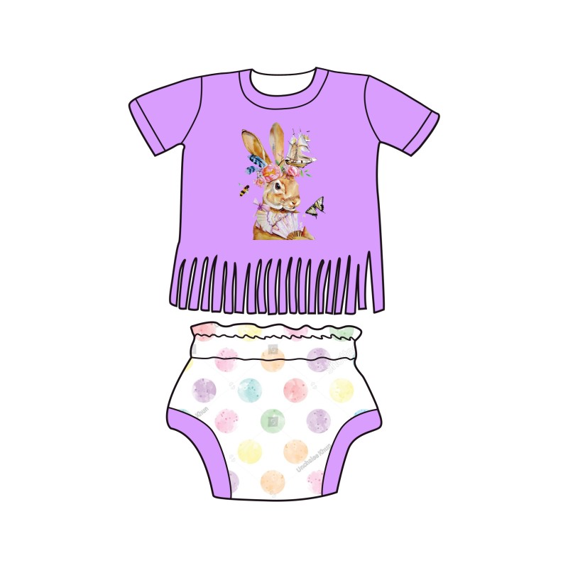 Hot Sale Easter Bunny Print Baby Girl Clothing Bamboo Print Toddler Girl Set Custom Girl Set