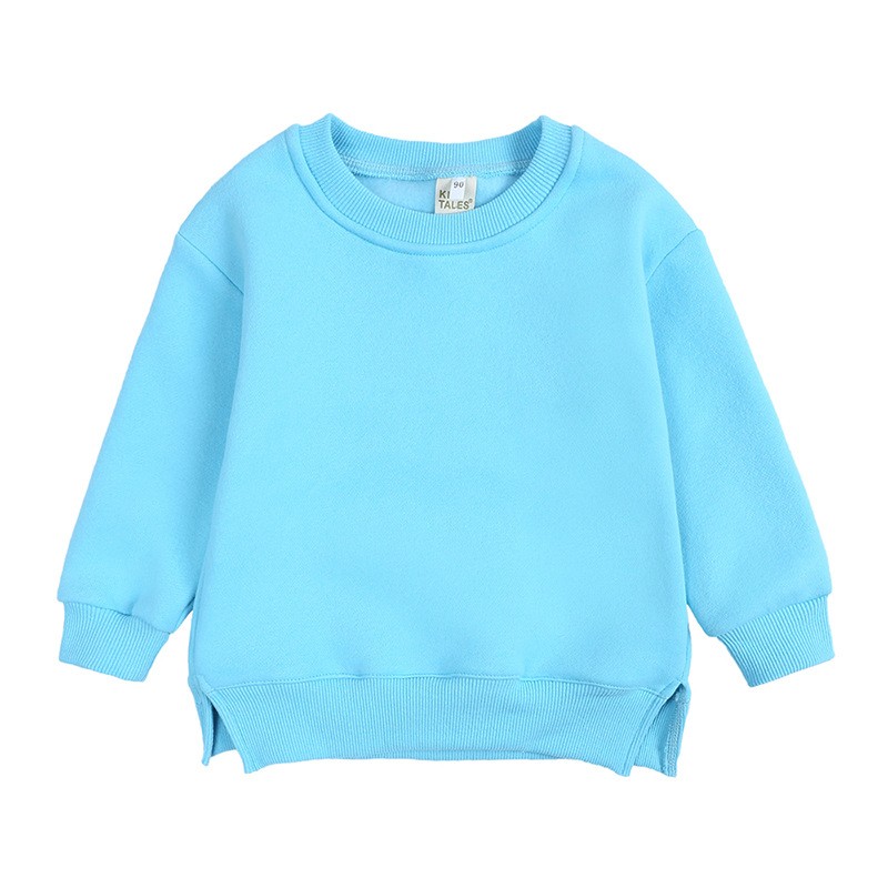 New Arrival Kids Sweater Round Neck Small/Medium Autumn/Winter Children Pullover Solid Color Fleece Lined Korean Style Sweater