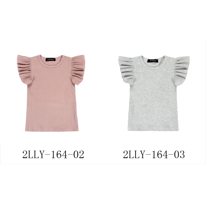 Pink Flutter Sleeve Cute Young Girl T-Shirt Ruffle Knit Ribbed Top Girl Clothes