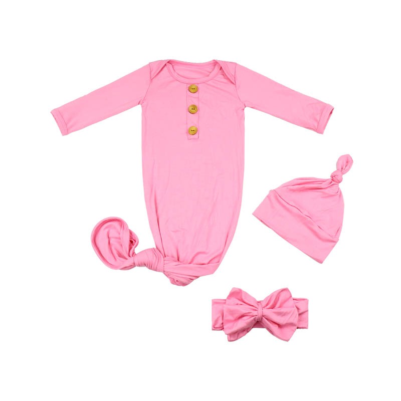 Surprise Price Custom Solid Bamboo Knot Gown with Bow and Hat for Newborn Sleep Sack