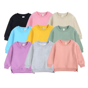 New Arrival Kids Sweater Round Neck Small/Medium Autumn/Winter Children Pullover Solid Color Fleece Lined Korean Style Sweater