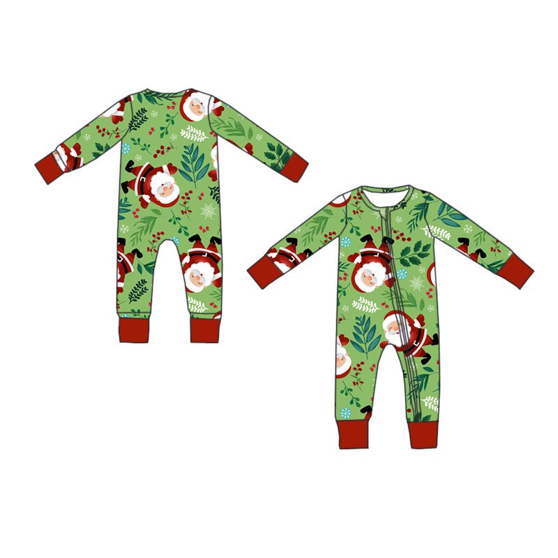 Bamboo/Milk Silk/Knit Cotton Fabric Breathable Zipper Baby Newborn Sleepsuit Custom Print Christmas Romper