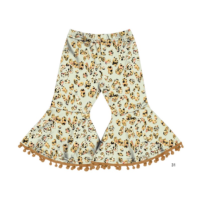 Yiyuan Factory Wholesale Baby Girl Little Girl Kids Children Stretch Cotton Soft Bell Bottom Pants and Long Pants Print