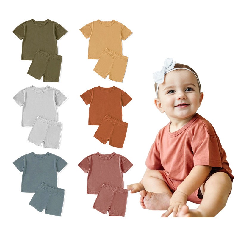 2pcs Set Viscose Bamboo Spandex Short Sleeve Shirt with Shorts Set Children's Clothing Wholesale Summer Toddler Boy Clothing Set