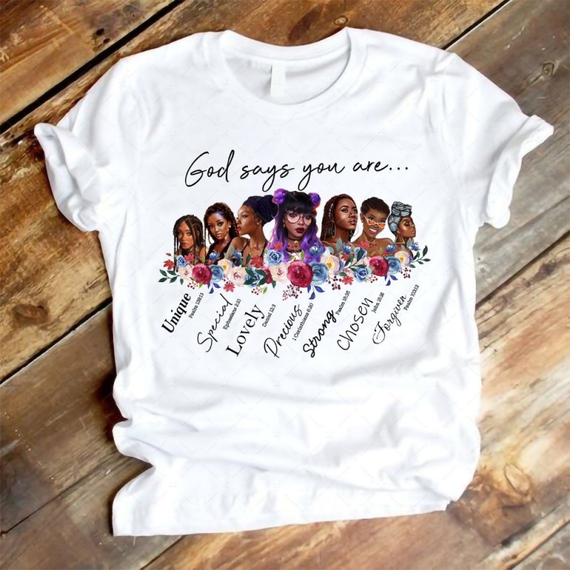Women's African Black Girl Head Cartoon Female Letter T-Shirt Summer Short Sleeve Large Size Shirt Manufacturer Custom