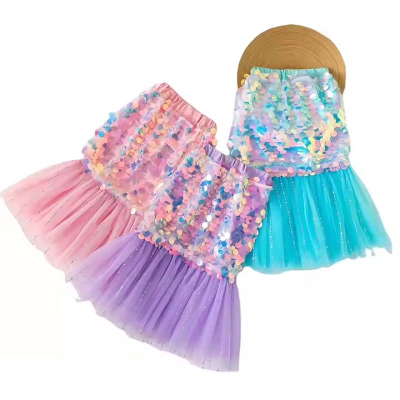 OEM ODM Limited Girls Fashion High Quality Maid Sequin Skirt Princess Show Mermaid Dress