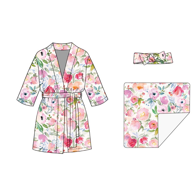 Mommy & Me Robe Swaddle Set Maternity Robe Matching Baby 105*105cm Swaddle Headband Set Girl Boy Hospital Delivery