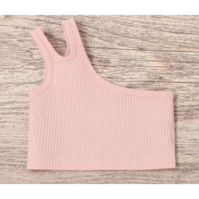 2024 Korean Style Fashion Girl Pure Cotton Sleeveless Top Summer Short Version Wholesale Baby Strappy Top Children Top Round Neck Solid Color