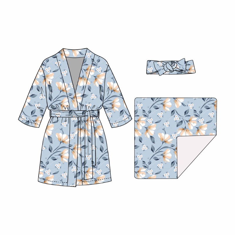 Tie Dye Mommy Maternity Robe Matching Baby Swaddle Blanket Hospital Bag Mommy Me Robe 3PC Set