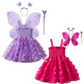 In Stock 3-5 Years Butterfly Sleeveless Chiffon Baby Girl Outerwear 2 Years Toddler Girl Long Wing Blouse