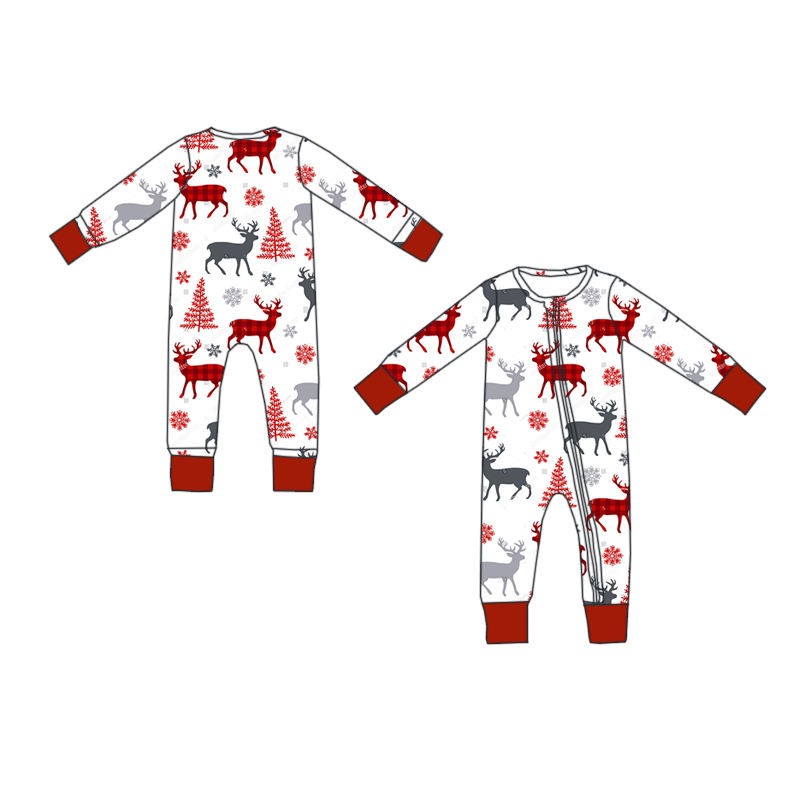 Bamboo/Milk Silk/Knit Cotton Fabric Breathable Zipper Baby Newborn Sleepsuit Custom Print Christmas Romper