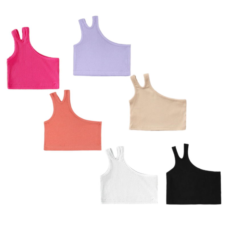 2024 Korean Style Fashion Girl Pure Cotton Sleeveless Top Summer Short Version Wholesale Baby Strappy Top Children Top Round Neck Solid Color