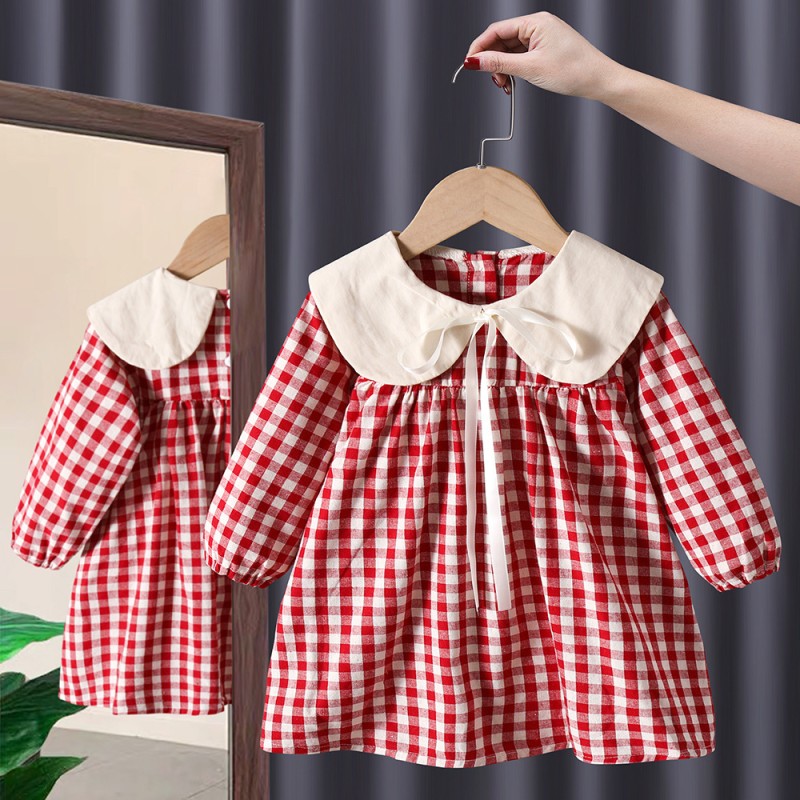 Girls Dress Spring/Autumn 2024 New Arrival Children Princess Dress Fashion Children Floral Turn-down Collar Long Sleeve Baby