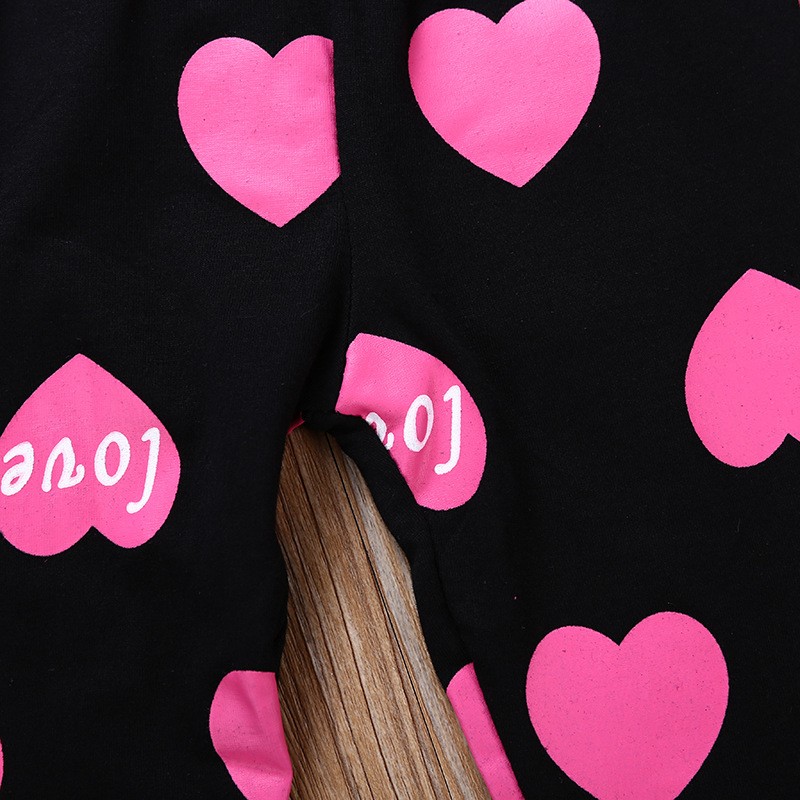 Hot Style Valentine's Day Children Set Love Cartoon Short Sleeve T-Shirt + Love Pants Girl Set