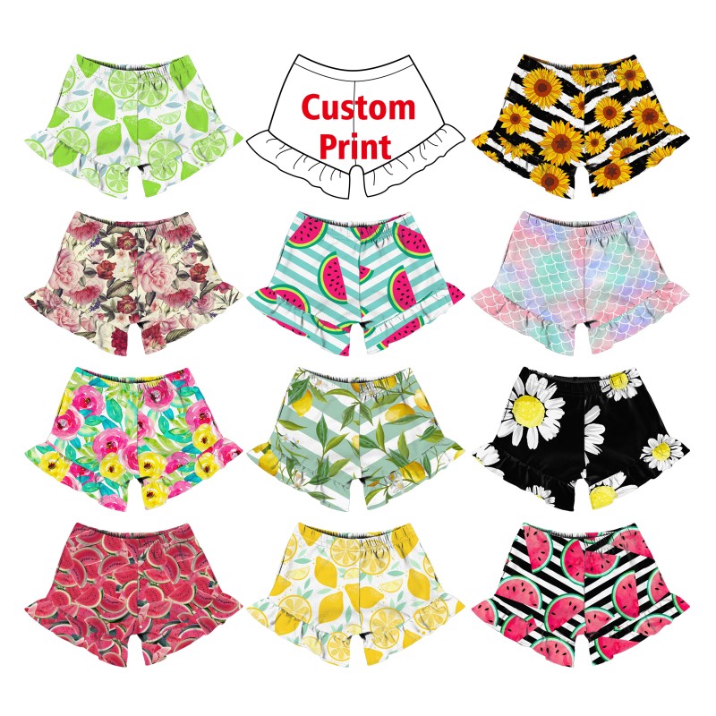 Casual Bumblebee Print Ruffle Clothes Brushed Milk Silk Boutique Custom Handmade Toddler Baby Girl Shorts