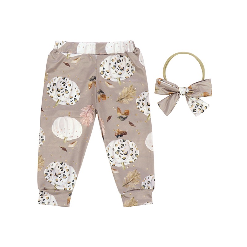 Popular Product 2023 New Arrival Girl Pants Floral Fabric Print Cotton Bell Bottoms with Headband