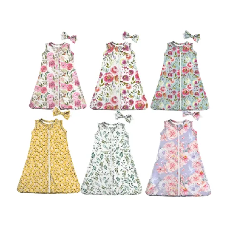 Children's Clothing Wholesale Organic Cotton Fabric Custom Print Sleep Sack Blanket Baby Swaddle Set with Headband