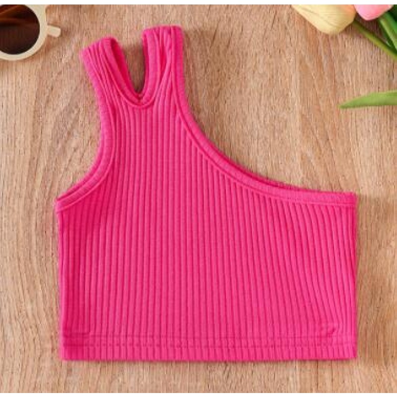 2024 Korean Style Fashion Girl Pure Cotton Sleeveless Top Summer Short Version Wholesale Baby Strappy Top Children Top Round Neck Solid Color