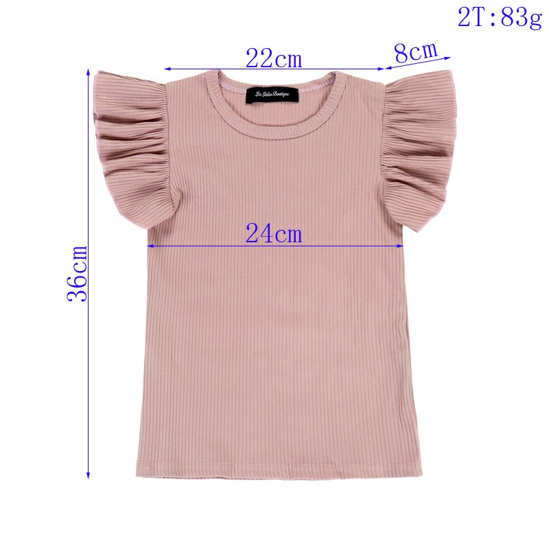 Pink Flutter Sleeve Cute Young Girl T-Shirt Ruffle Knit Ribbed Top Girl Clothes
