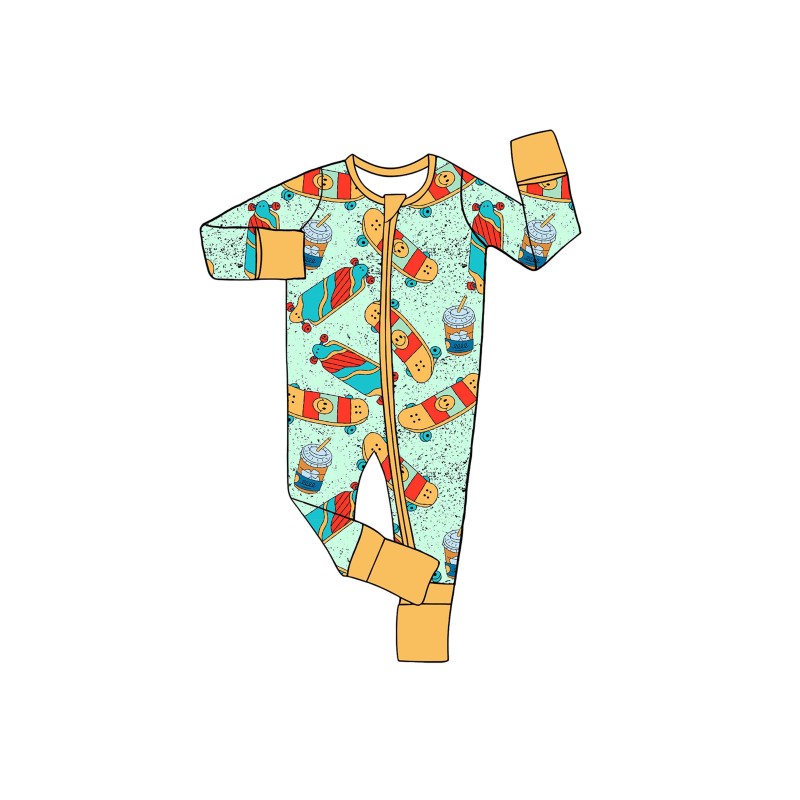 Custom Print Designer Style Newborn Bamboo Romper Zipper Romper Long Sleeve Kids Romper Baby Romper Wholesale
