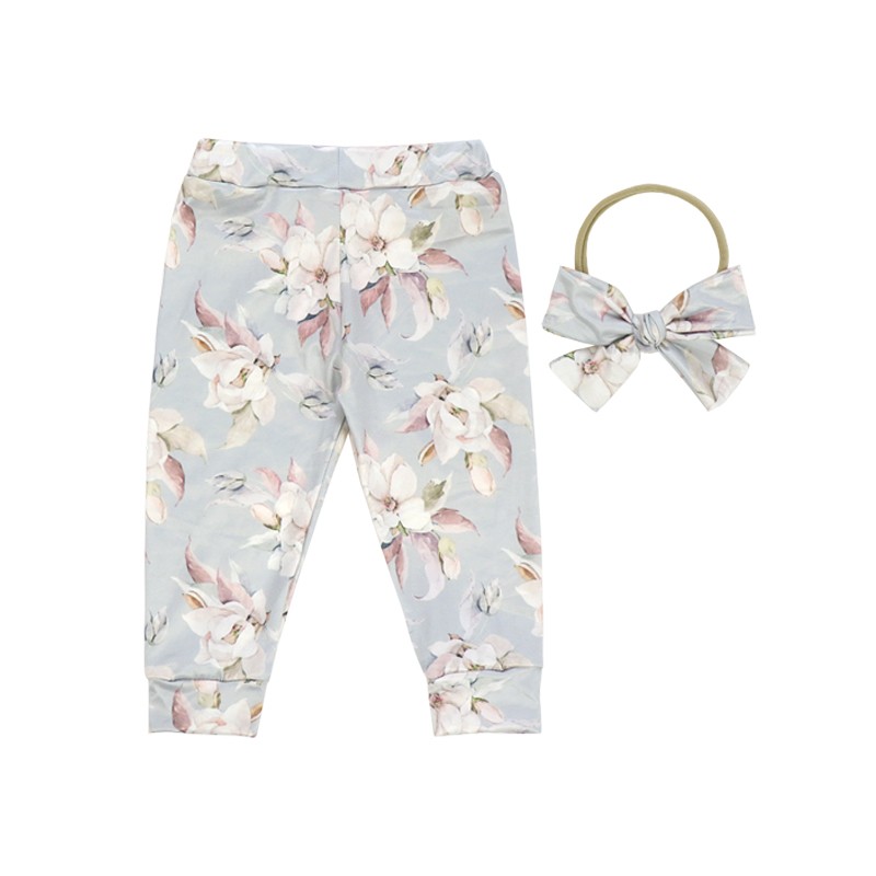 Popular Product 2023 New Arrival Girl Pants Floral Fabric Print Cotton Bell Bottoms with Headband