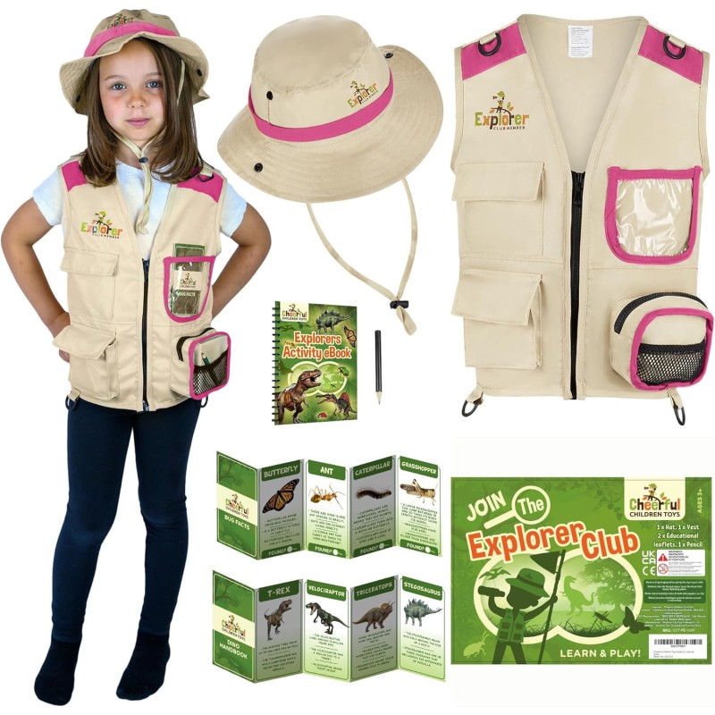 Kids Explorer Costume Includes Safari Vest and Hat Boy and Girl Role Play Paleontologist Zookeeper Park Ranger or Fishing