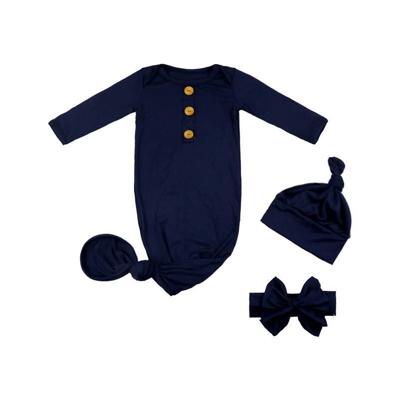 Surprise Price Custom Solid Bamboo Knot Gown with Bow and Hat for Newborn Sleep Sack