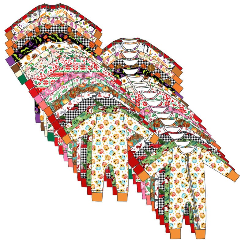 Bamboo/Milk Silk/Knit Cotton Fabric Breathable Zipper Baby Newborn Sleepsuit Custom Print Christmas Romper