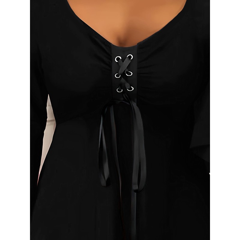 Women's Sexy Lace Plus Size Bow V-Neck Blouse Casual Three-Season Top T-Shirt