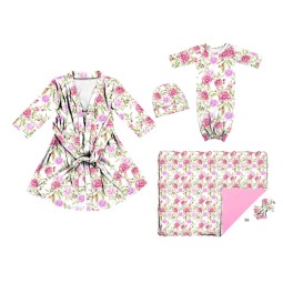 PJA-011 5pcs Pack Pink Floral Mommy & Me Maternity Robe and Matching Baby Set