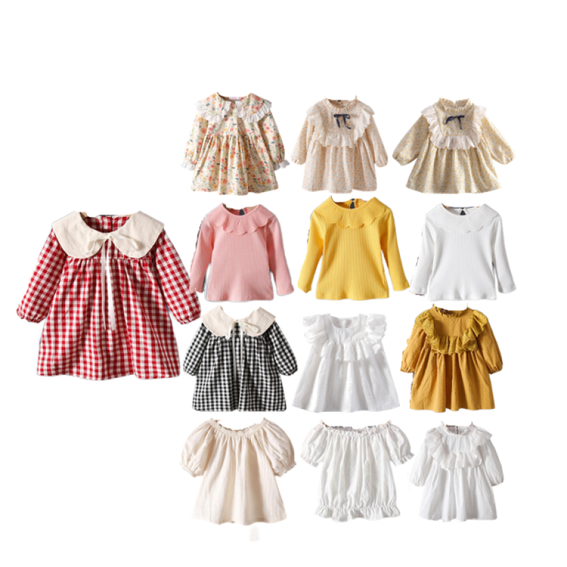 Girls Dress Spring/Autumn 2024 New Arrival Children Princess Dress Fashion Children Floral Turn-down Collar Long Sleeve Baby