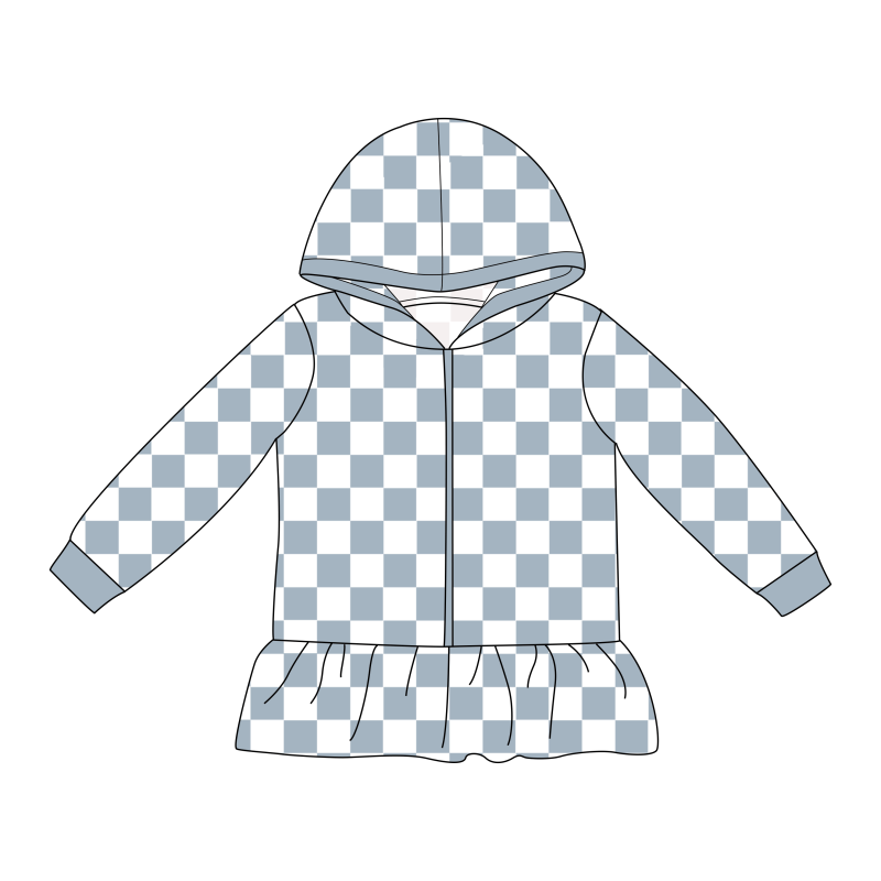 Custom Print Wholesale Kids Hoodie Full Zipper Ruffle Bottom Girls Clothing Sweatshirt