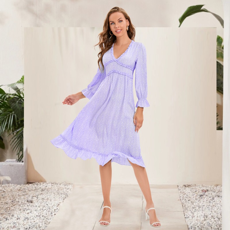 Women's Long Sleeve V-Neck Mother Daughter Dress Holiday Casual Party Dress