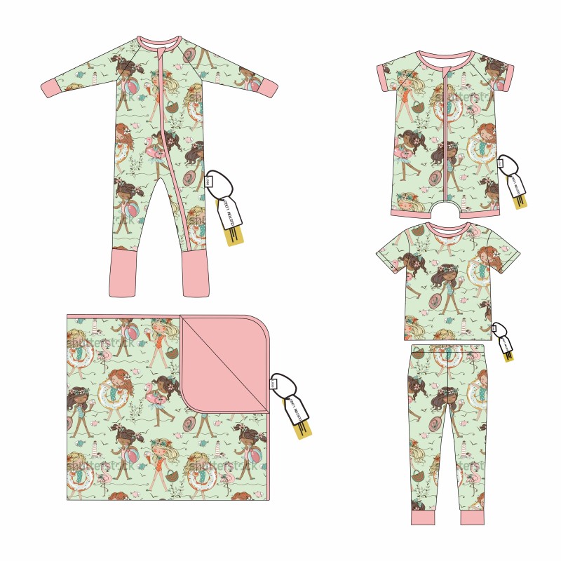 Bamboo Print Baby Pajamas Mermaid Ballerina Bamboo Romper Girl Zipper Bamboo Sleeper