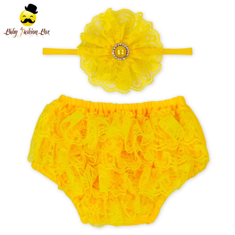 Model Design Toddler Wear Plain Yellow Ruffle Lace Bubble Newborn Clothing Baby