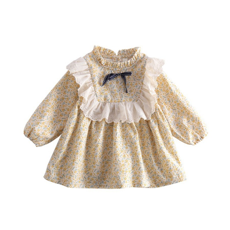 Girls Dress Spring/Autumn 2024 New Arrival Children Princess Dress Fashion Children Floral Turn-down Collar Long Sleeve Baby