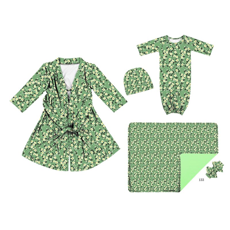 PJA-011 5pcs Pack Pink Floral Mommy & Me Maternity Robe and Matching Baby Set