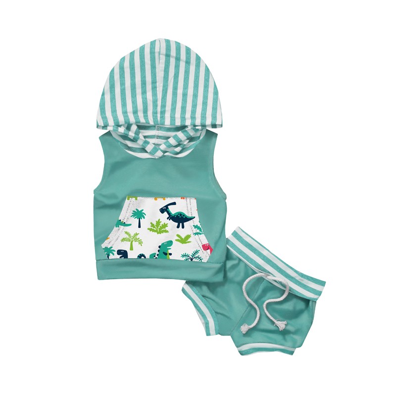 Wholesale Boutique Boys Clothing Summer Boys Clothing Set Sleeveless Hoodie Shorts Two-Piece Set