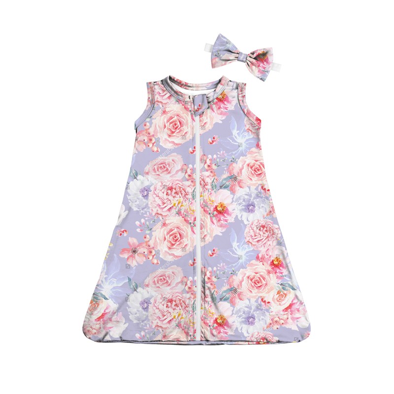 Children's Clothing Wholesale Organic Cotton Fabric Custom Print Sleep Sack Blanket Baby Swaddle Set with Headband