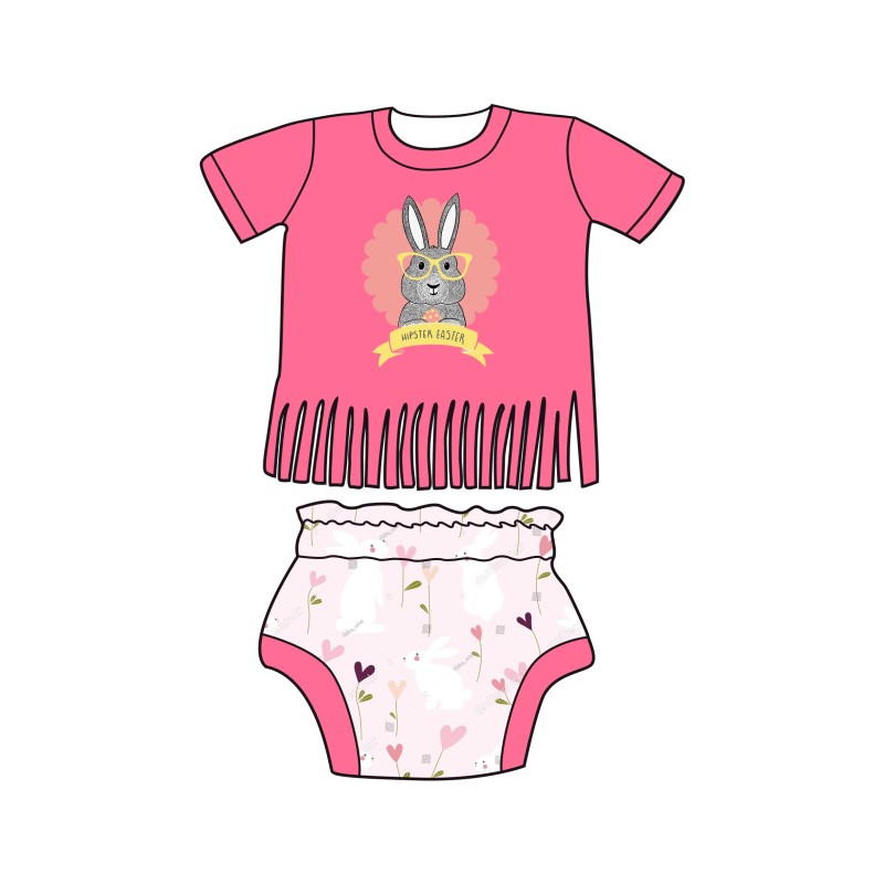 Hot Sale Easter Bunny Print Baby Girl Clothing Bamboo Print Toddler Girl Set Custom Girl Set