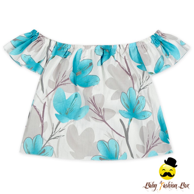 Cute Cartoon Animal Pattern Print Cotton Off-Shoulder Children Shirt Top Baby Girl Shirt Design