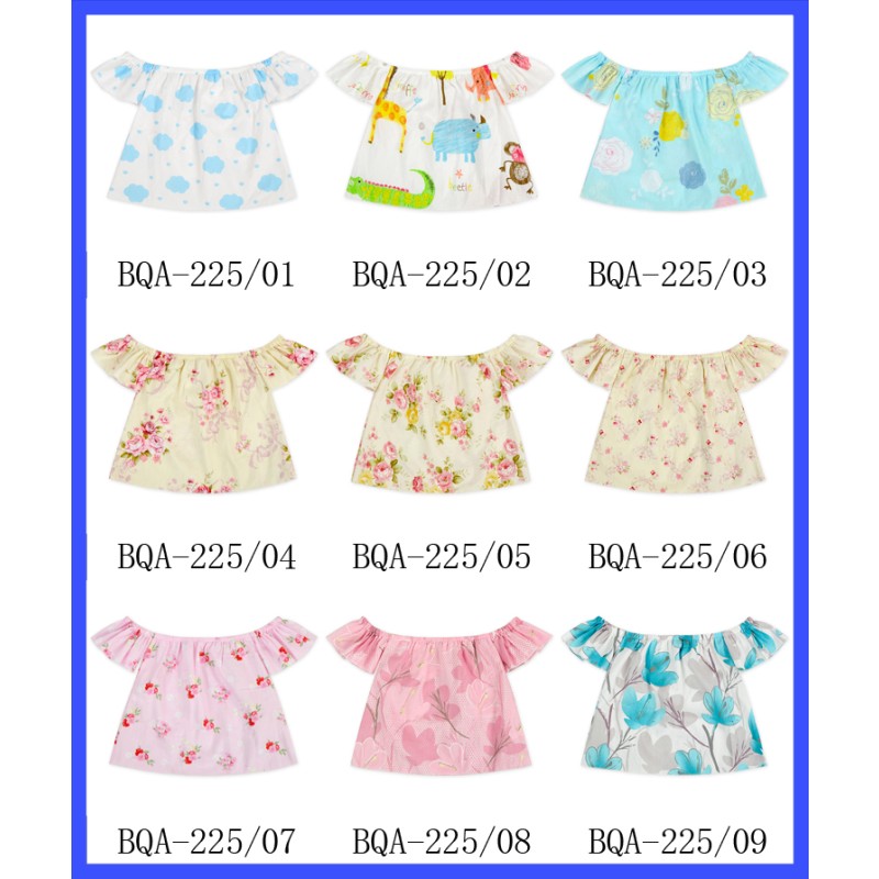 Cute Cartoon Animal Pattern Print Cotton Off-Shoulder Children Shirt Top Baby Girl Shirt Design
