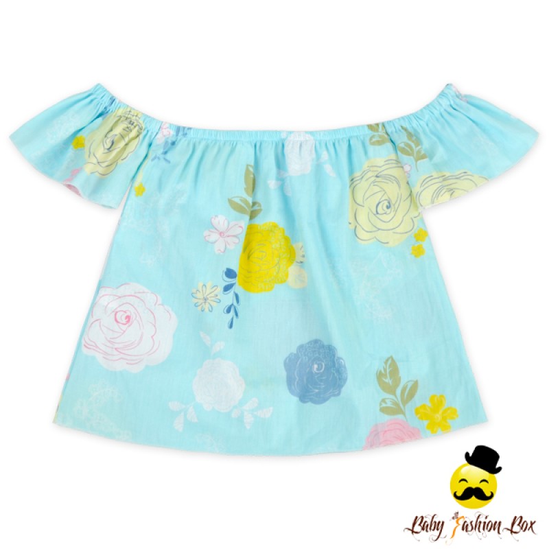 Cute Cartoon Animal Pattern Print Cotton Off-Shoulder Children Shirt Top Baby Girl Shirt Design