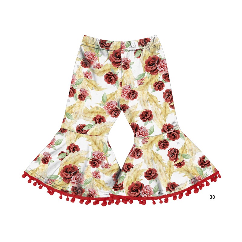 Yiyuan Factory Wholesale Baby Girl Little Girl Kids Children Stretch Cotton Soft Bell Bottom Pants and Long Pants Print