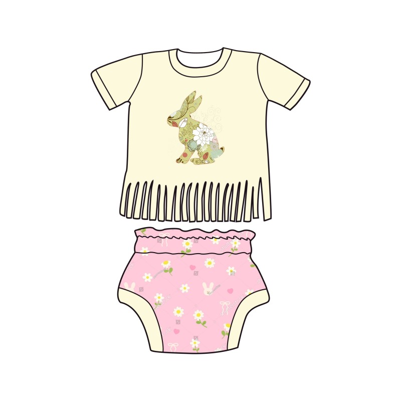 Hot Sale Easter Bunny Print Baby Girl Clothing Bamboo Print Toddler Girl Set Custom Girl Set