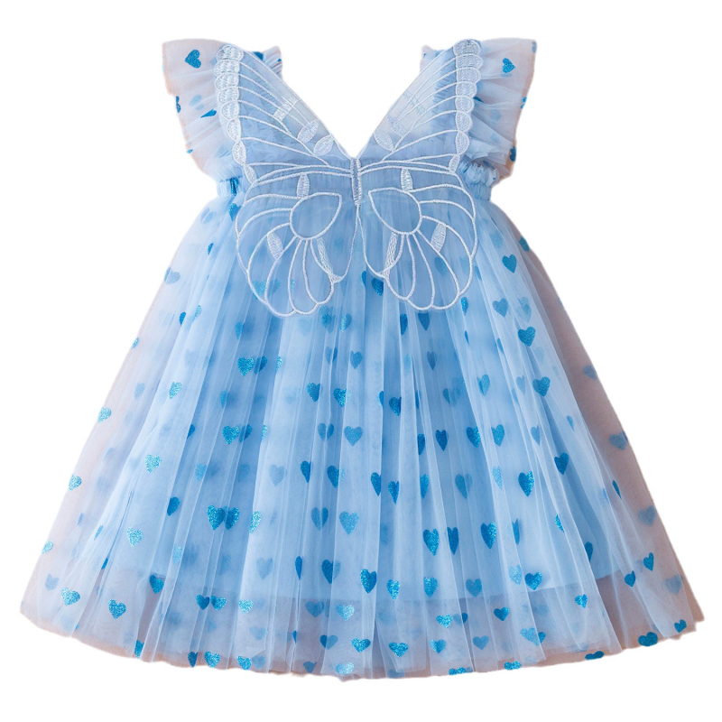 In Stock 1-5 Years Butterfly Heart Cap Sleeve Chiffon Baby Girl Outerwear 2 Years Blouse