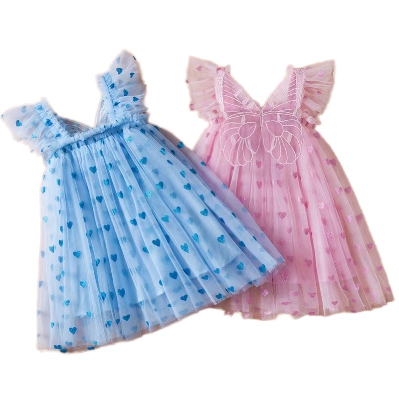 In Stock 1-5 Years Butterfly Heart Cap Sleeve Chiffon Baby Girl Outerwear 2 Years Blouse